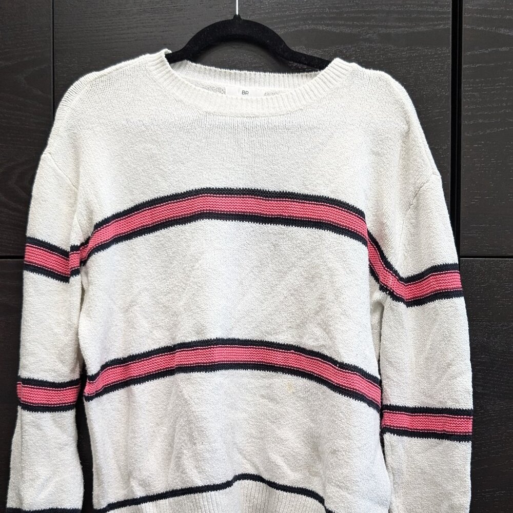 BP. Spring Stripe Crewneck Sweater in Ivory Cream Pink & Black Size M Pullover